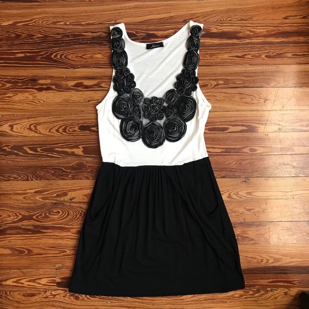 Soprano Black and White Dress with Floral Details